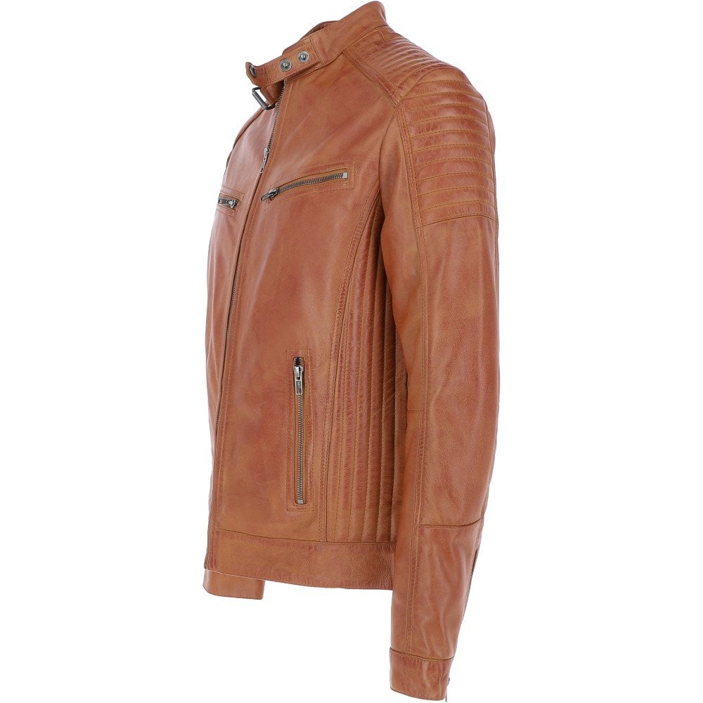 Mens Leather Biker Jacket Tan