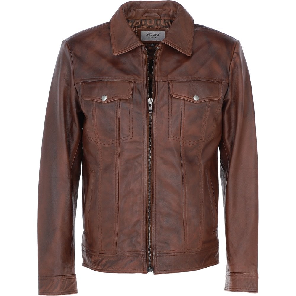 Leather Bomber Jacket Tan: 1896