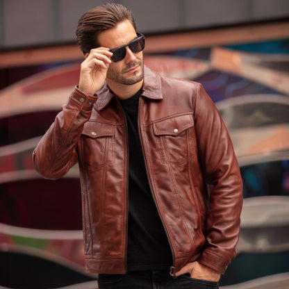 Leather Bomber Jacket Tan: 1896