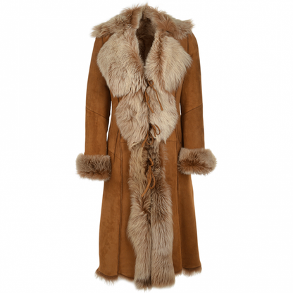 Long Length Toscana Suede Leather Coat Tan