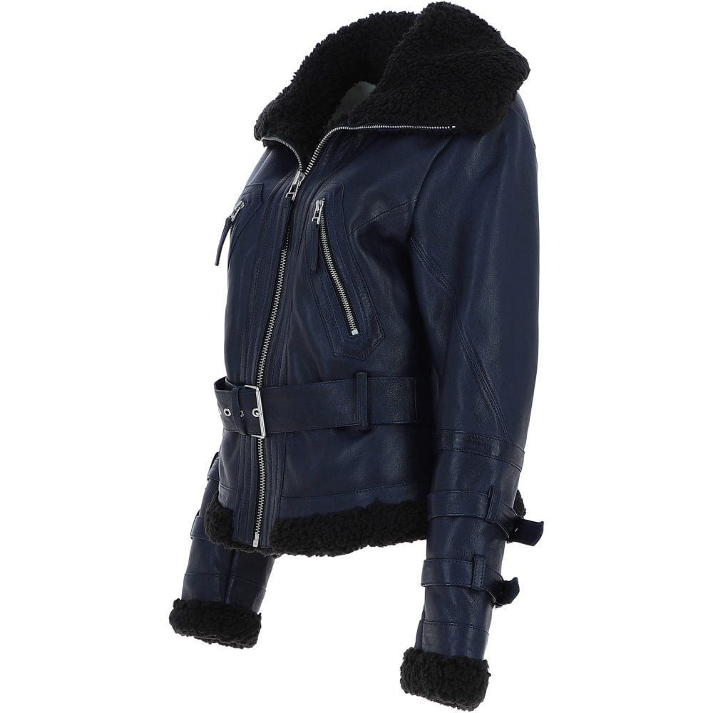 Women's Aviator Biker Jacket Blue/Black