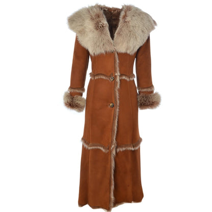 Long Length Sheepskin Coat Tan