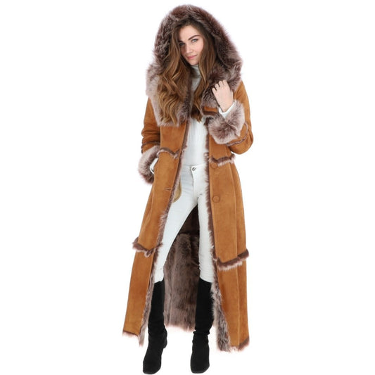 Long Length Sheepskin Coat Tan